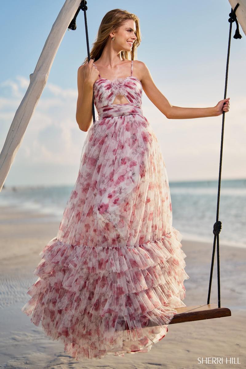 Sherri Hill Rose Print Keyhole Halter Prom Dress 56172 – Terry Costa