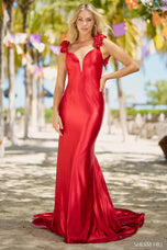 Sherri Hill Long Satin Rose Strap Prom Dress 56185