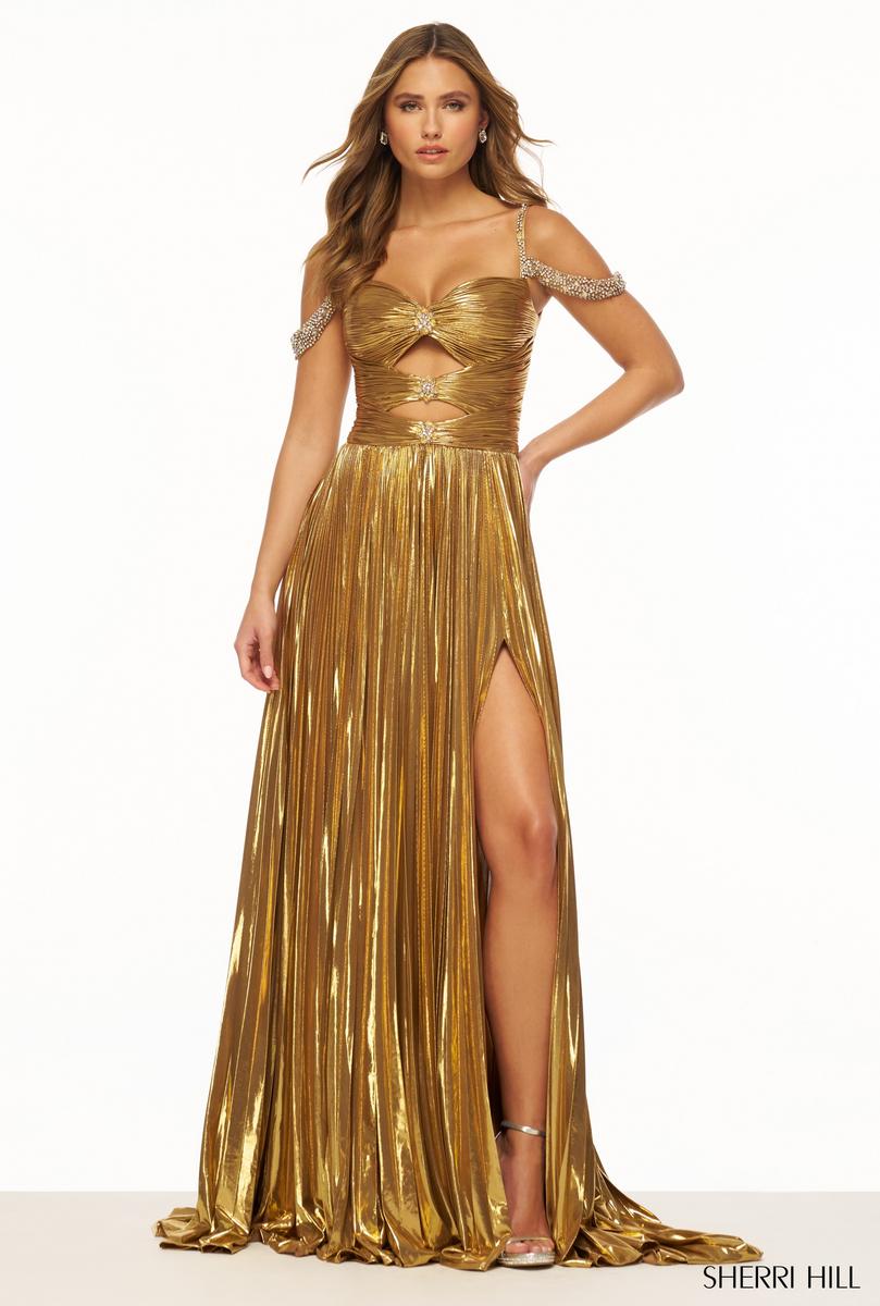 Sherri Hill Lame Cut Out Prom Dress 56187 Sherri Hill Lame Cut Out Prom Dress 56187