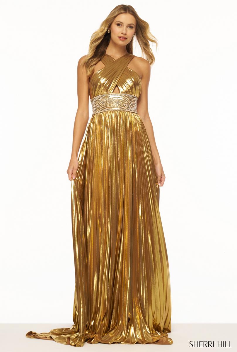 Sherri Hill Off Shoulder Sparkle A-Line Prom Dress 56195
