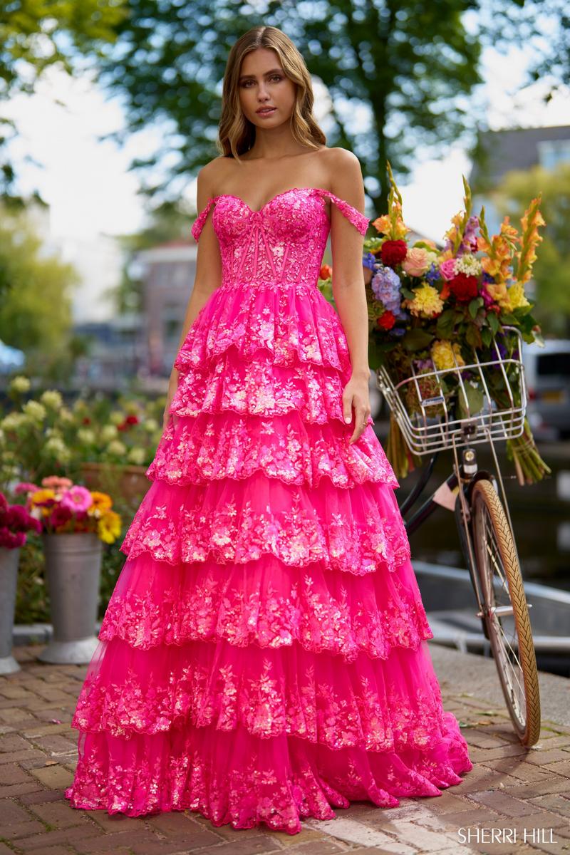 Sherri Hill Corset Sequin Tulle Lace Prom Gown 56196 Gold / 10 Sherri Hill Corset Sequin Tulle Lace Prom Gown 56196 Gold / 10