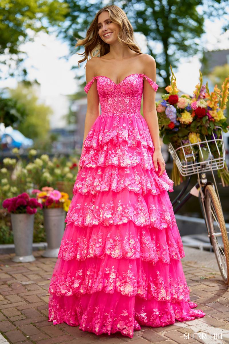 Sherri Hill Corset Sequin Tulle Lace Prom Gown 56196 Gold / 10 Sherri Hill Corset Sequin Tulle Lace Prom Gown 56196 Gold / 10