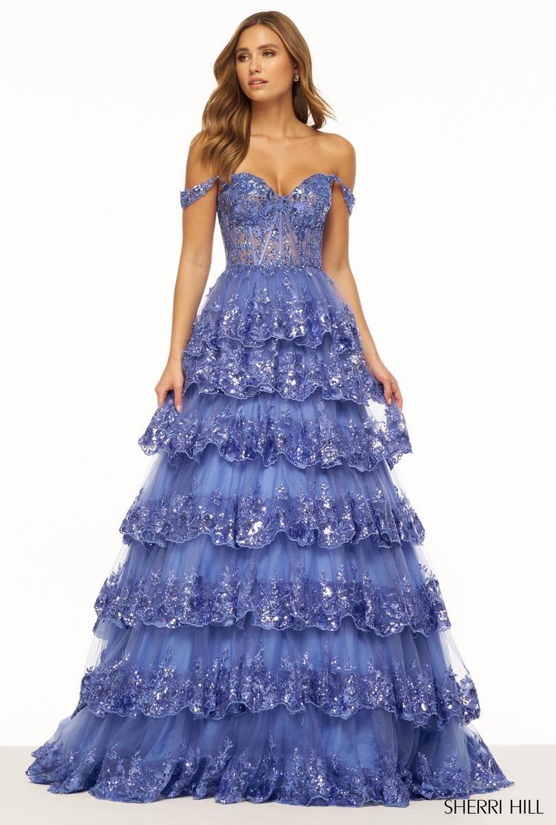 periwinkle lace prom dress Floral Lace A-Line Prom Dress
