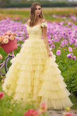 Sherri Hill Off Shoulder Tulle Ruffle Prom Dress 56199