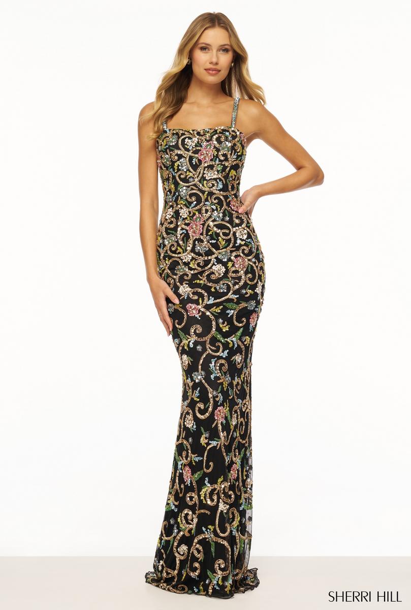 Sherri Hill Floral Beaded Prom Dress 56202