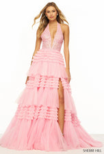 Sherri Hill Tulle Ruffle Halter Prom Dress 56206