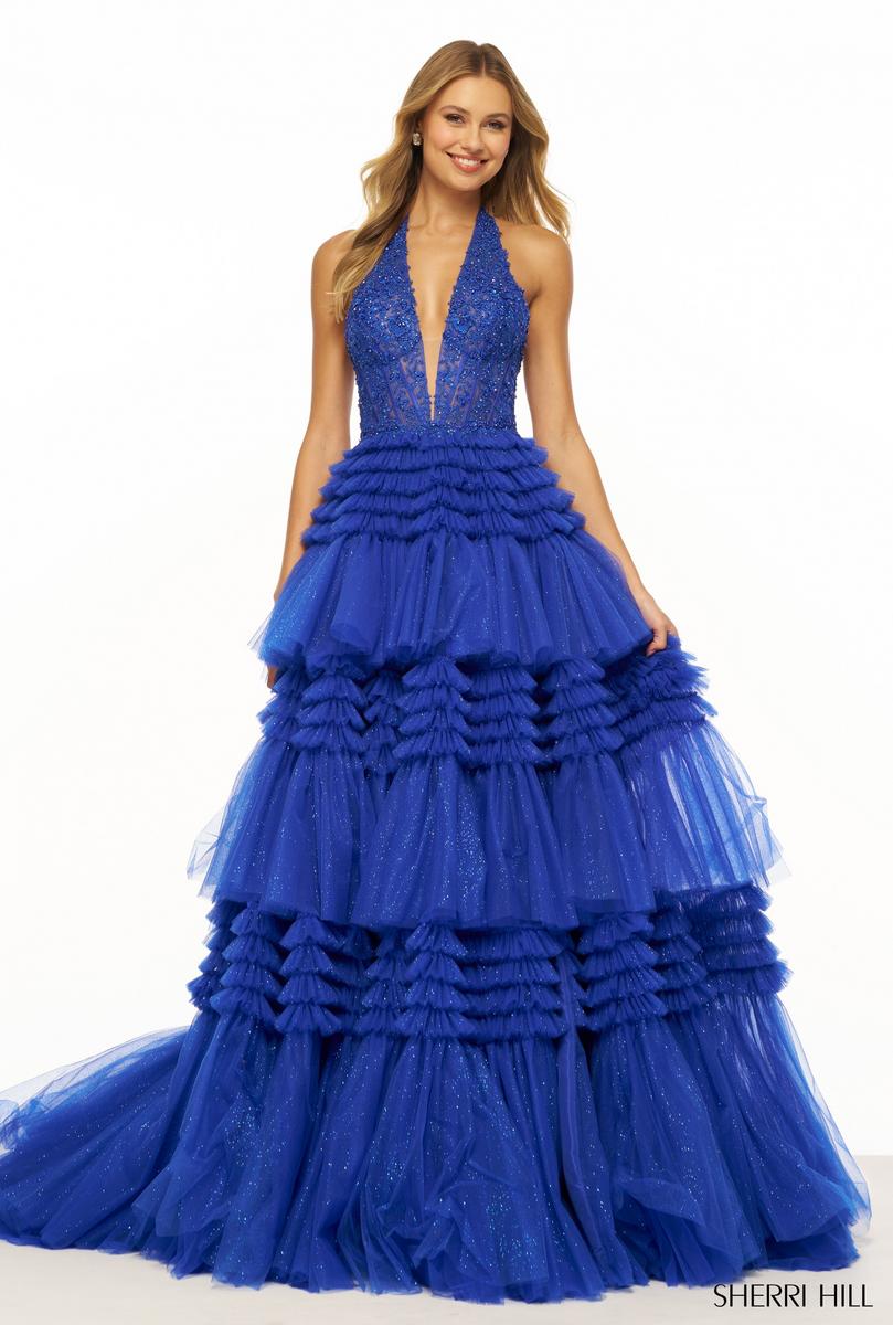 Sherri Hill Tulle Ruffle Halter Prom Dress 56206 Sherri Hill Tulle Ruffle Halter Prom Dress 56206