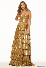 Sherri Hill Metallic Corset Ruffle Prom Dress 56232
