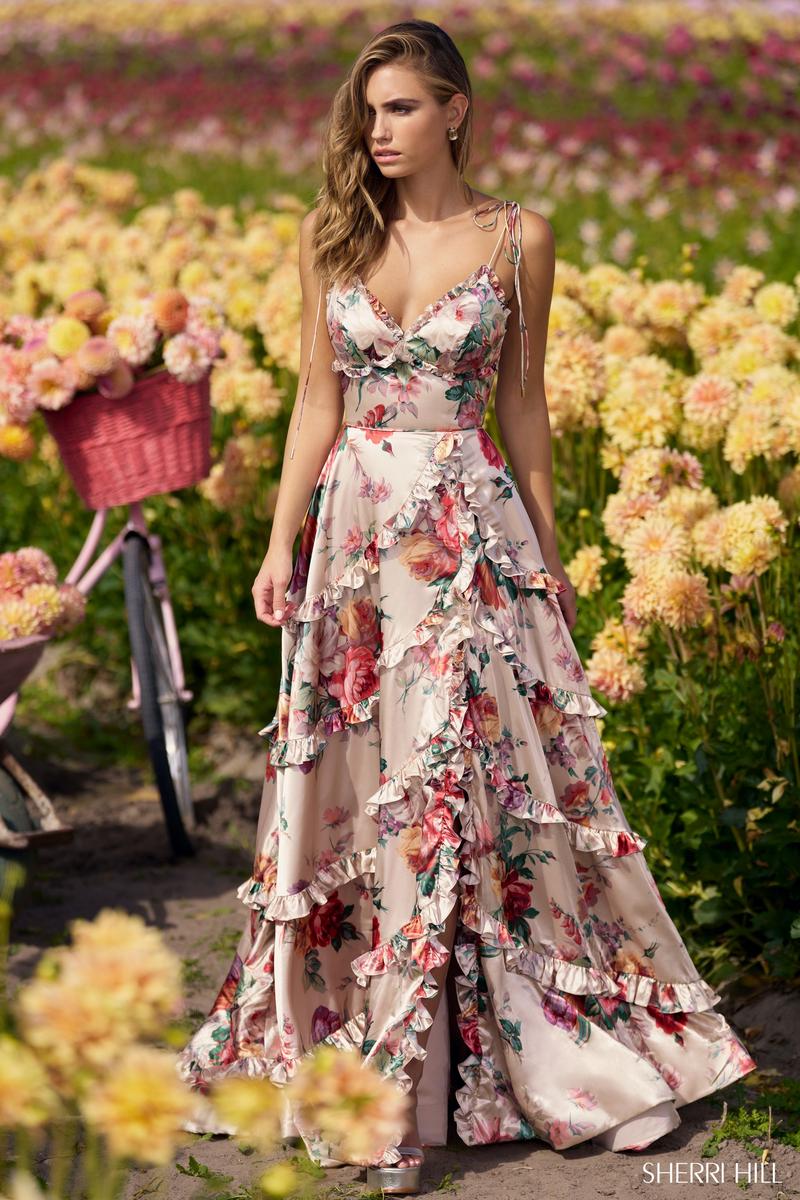 Sherri Hill Floral Satin Prom Dress 56256 – Terry Costa