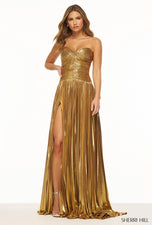 Sherri Hill Ruched Strapless Metallic Prom Dress 56257