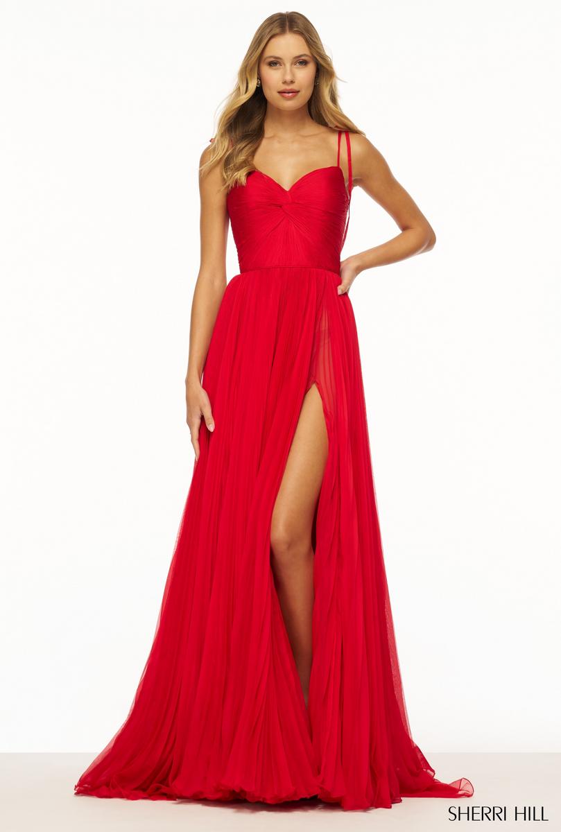 Sherri Hill Ruched Chiffon A-Line Prom Dress 56267