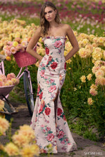 Sherri Hill Strapless Floral Print Taffeta Dress 56283