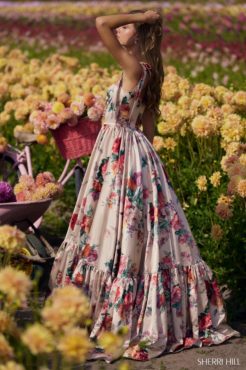 Sherri Hill Floral Print Long Prom Dress 56285