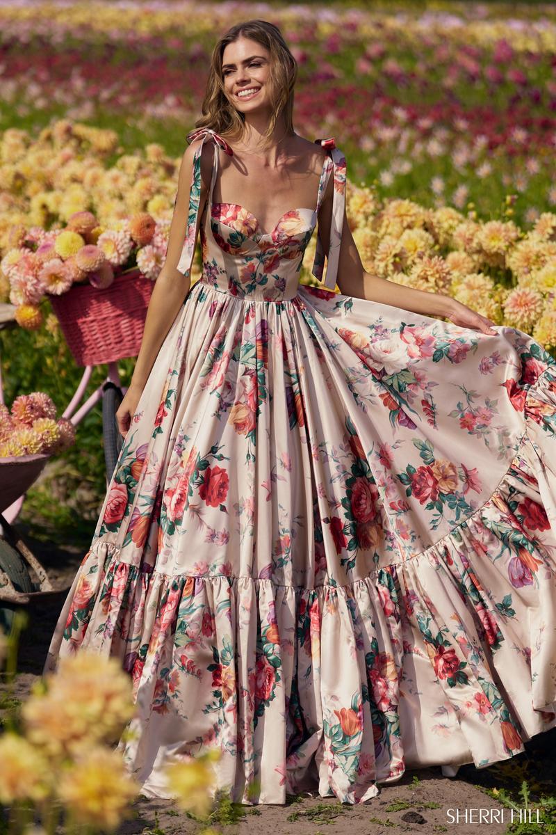 Sherri Hill Floral Print Long Prom Dress 56285 Sherri Hill Floral Print Long Prom Dress 56285