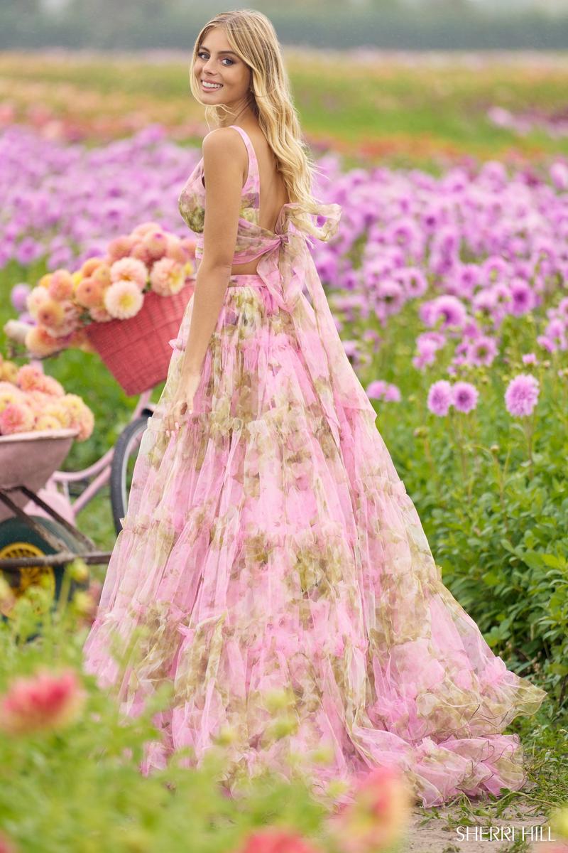Sherri Hill Two-Piece Floral Print Prom Dress 56342