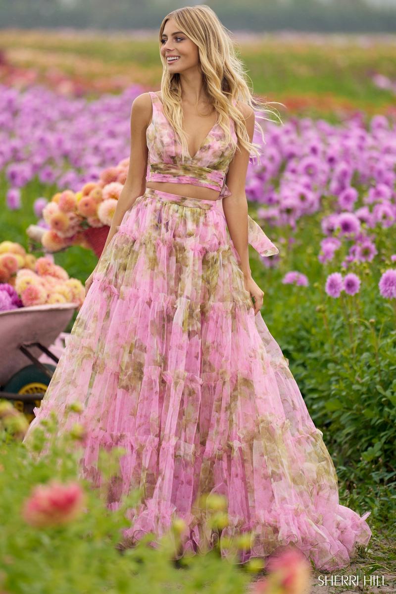 Sherri Hill Two-Piece Floral Print Prom Dress 56342