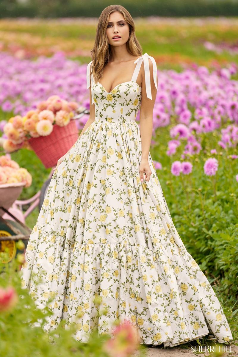 Sherri Hill Floral Print A-Line Long Dress 56347