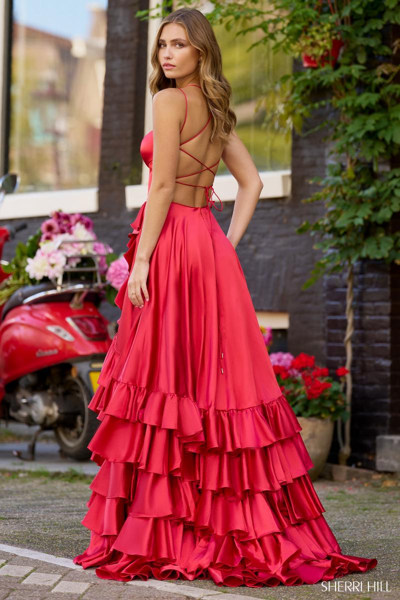 satin frill hem dress Satin Ruffle Hem Fit and Flare Dress