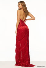 Sherri Hill Fringe Halter Beaded Dress 56387
