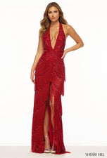 Sherri Hill Fringe Halter Beaded Dress 56387
