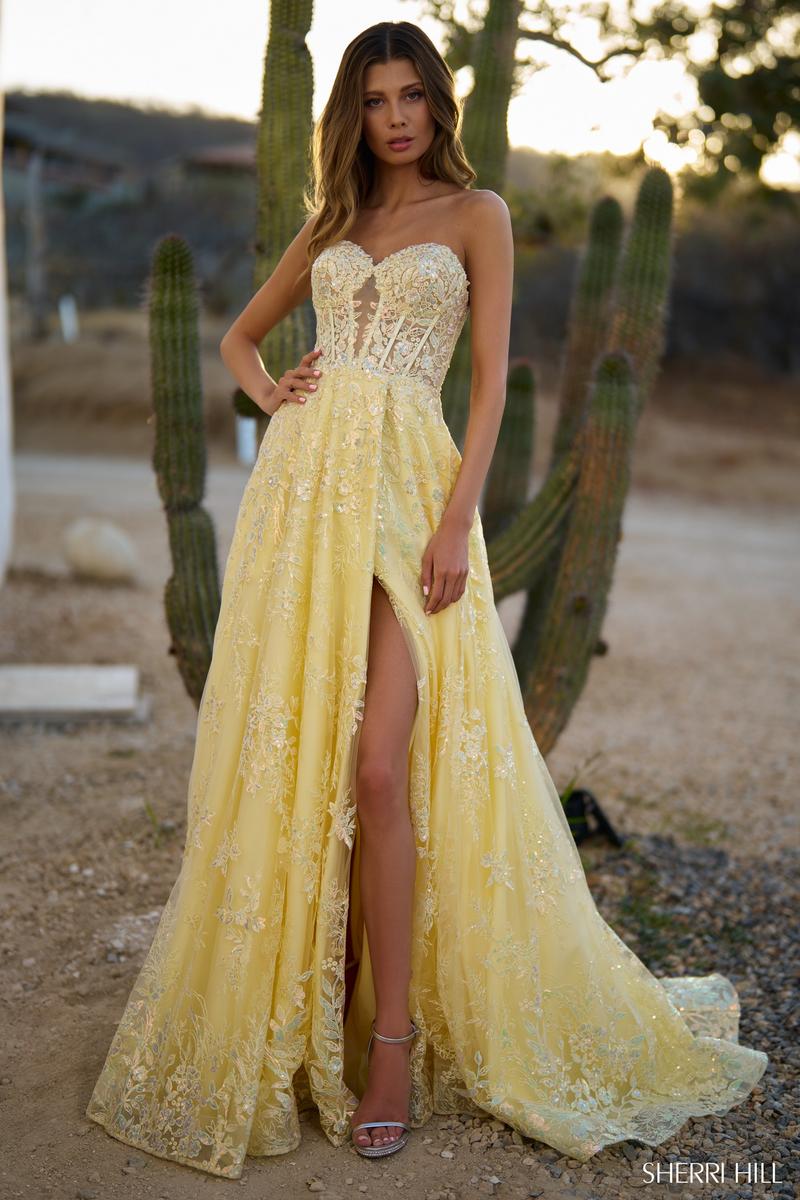 Sherri Hill Lace Corset A-Line Prom Dress 56577 Fuchsia / 00 Sherri Hill Lace Corset A-Line Prom Dress 56577 Fuchsia / 00