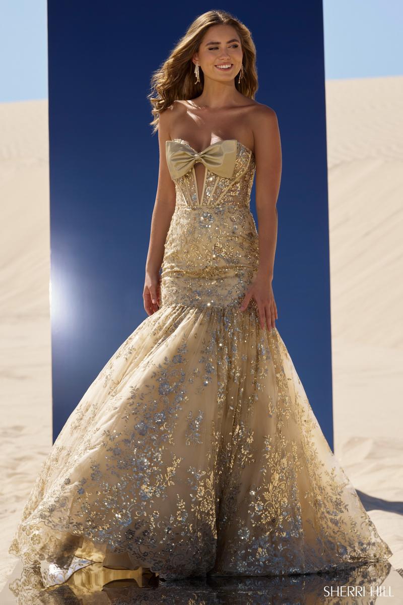 Sherri Hill Strapless Mermaid Dress with Bow 56775 Sherri Hill Strapless Mermaid Dress with Bow 56775