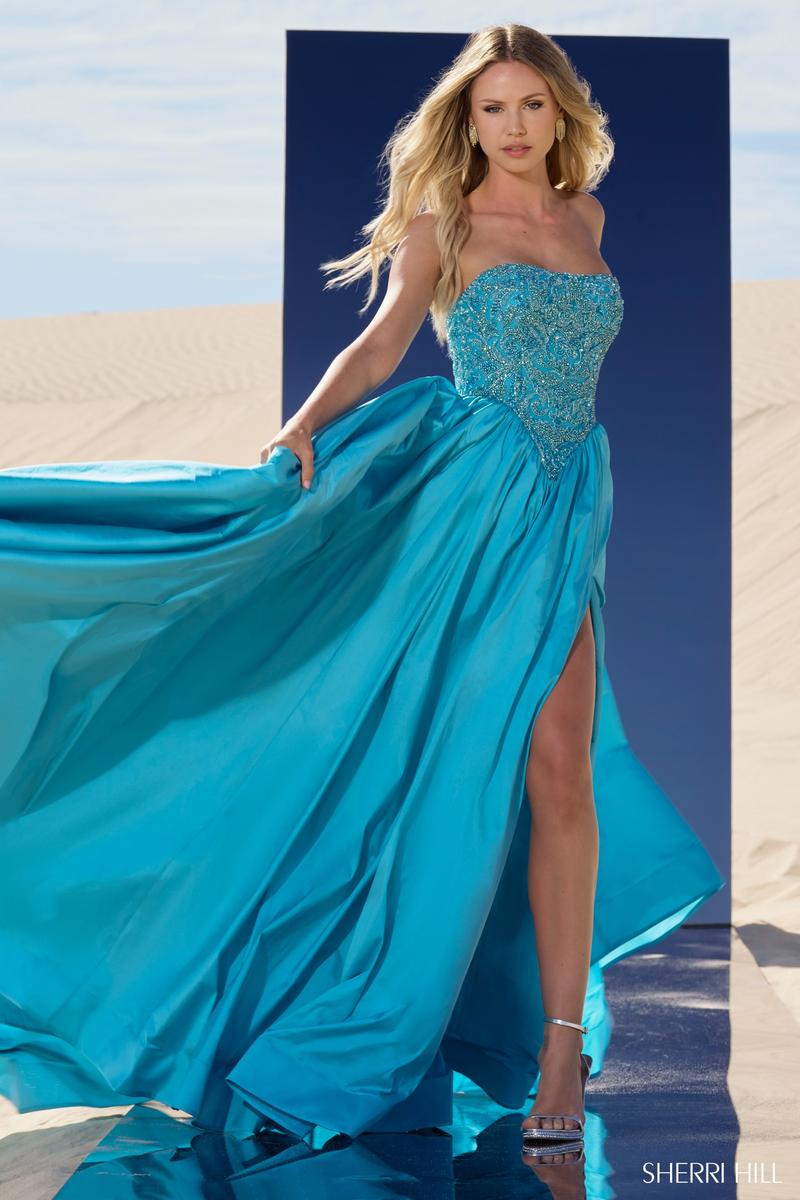 Sherri Hill Strapless Basque Waist Ballgown 56830 Red / 4 Sherri Hill Strapless Basque Waist Ballgown 56830 Red / 4