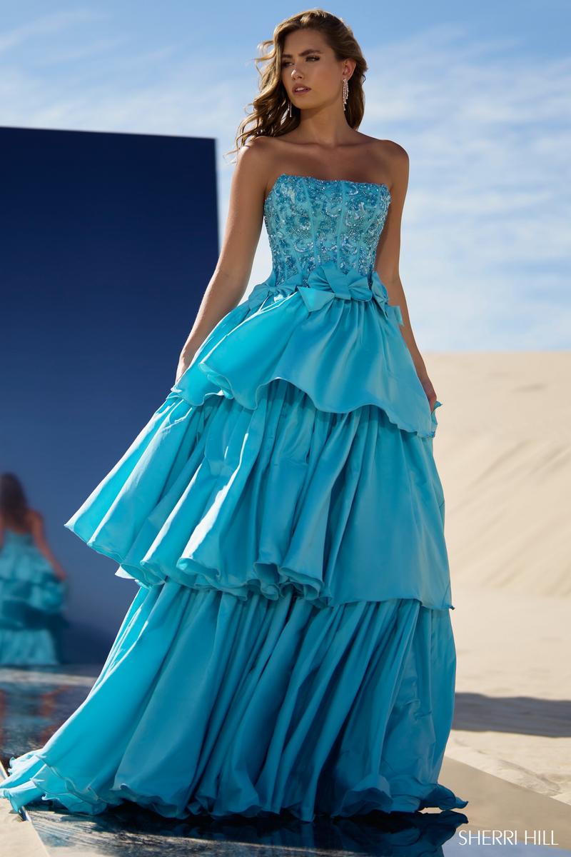 strapless beaded bow dress sherri hill Sherri Hill 56593 - Long Scuba Sheath Dress - Strapless, Beaded Bow, Cutouts, High Slit 4 / Ivory*