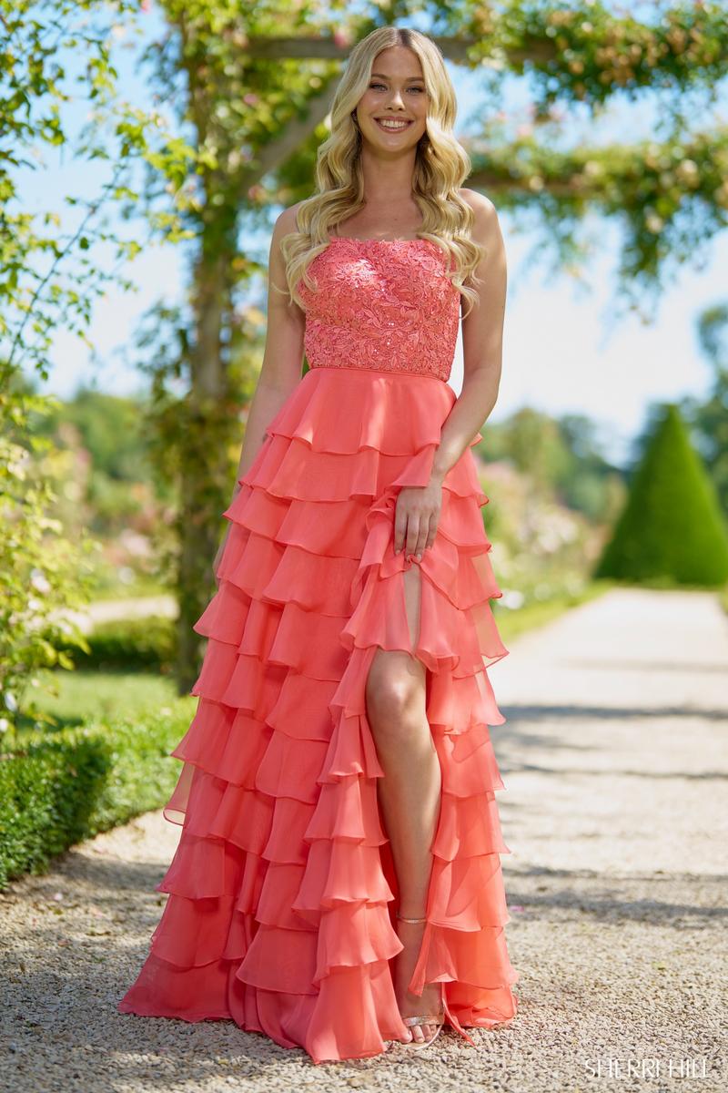 Sherri Hill Ruffle Open Back Prom Dress 56866 Sherri Hill Ruffle Open Back Prom Dress 56866
