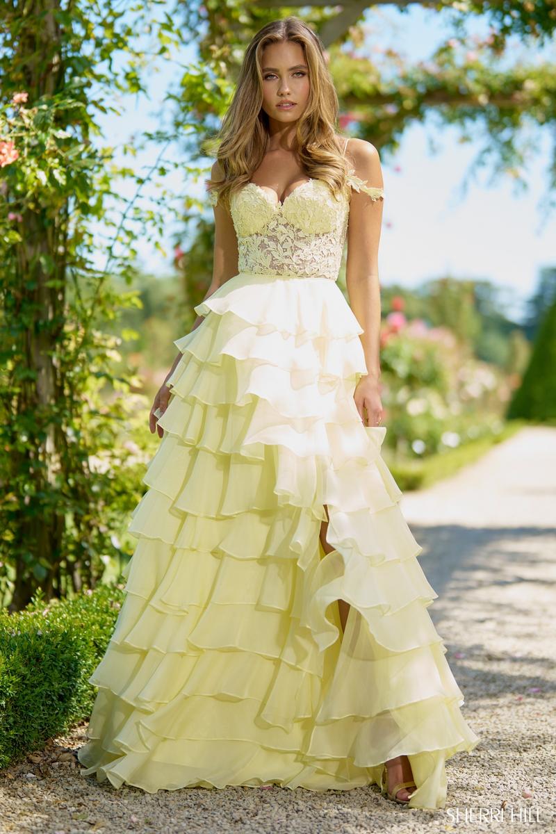 Sherri Hill Lace Chiffon Ruffle Prom Dress 56868 Sherri Hill Lace Chiffon Ruffle Prom Dress 56868