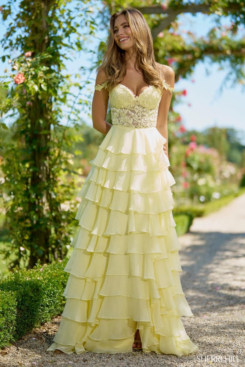 Sherri Hill Lace Chiffon Ruffle Prom Dress 56868 Sherri Hill Lace Chiffon Ruffle Prom Dress 56868