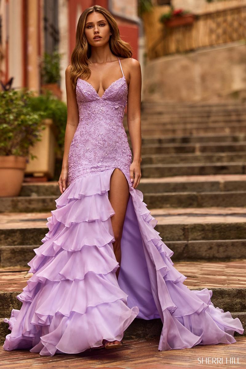 Sherri Hill Lace Ruffle Mermaid Prom Dress 57025 Sherri Hill Lace Ruffle Mermaid Prom Dress 57025