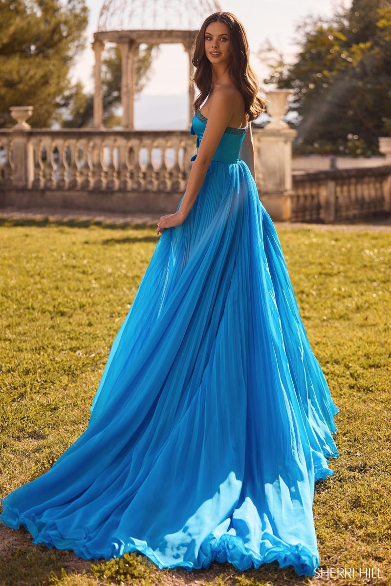 blue strapless cut out dress Stacees 2026 Strapless Cutout Prom Dress with Slit Side Draping