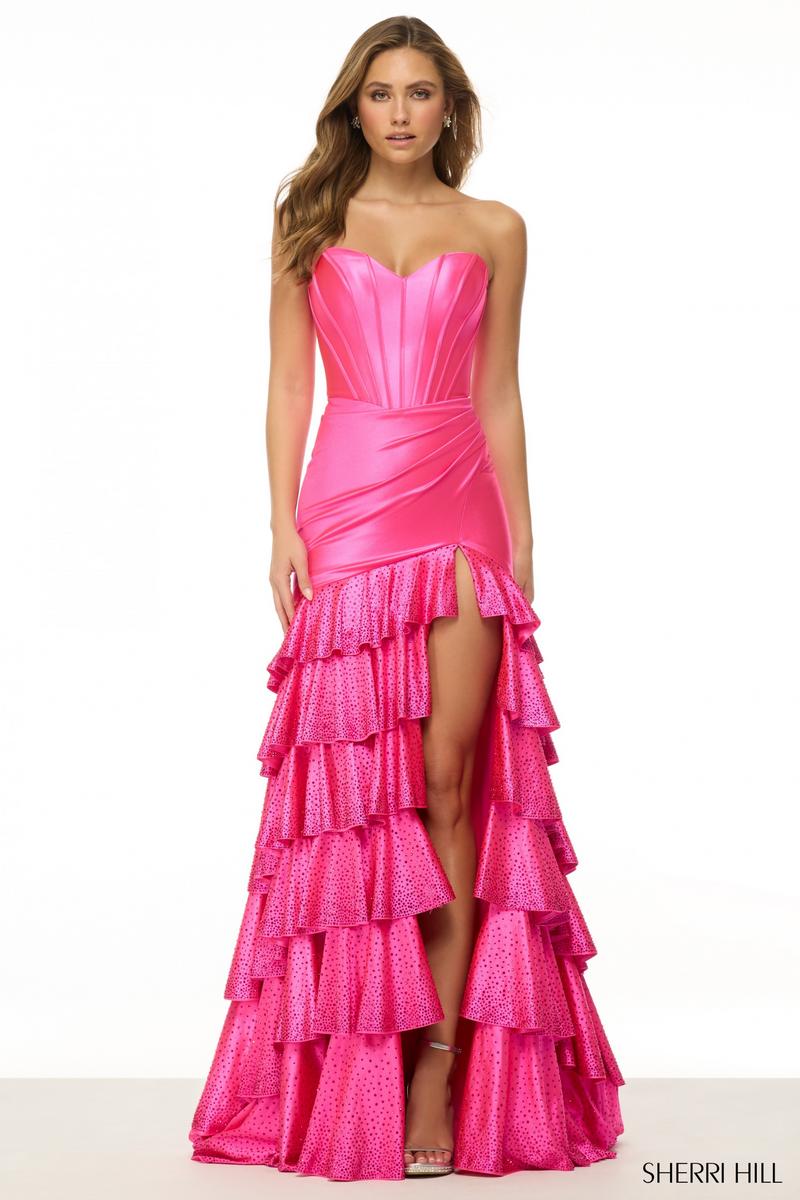 Sherri Hill Corset Ruffle Long Prom Dress 57031 Sherri Hill Corset Ruffle Long Prom Dress 57031