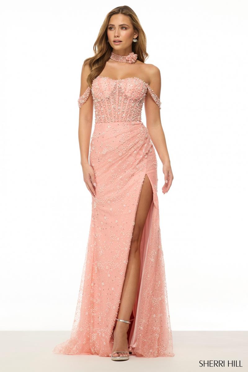 Sherri Hill Off Shoulder Pearl Corset Prom Dress 57049 Sherri Hill Off Shoulder Pearl Corset Prom Dress 57049
