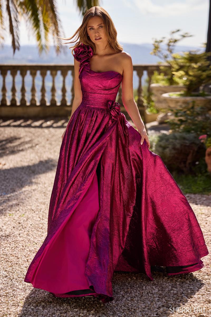 Sherri Hill One Shoulder Metallic Prom Dress 57090 Sherri Hill One Shoulder Metallic Prom Dress 57090