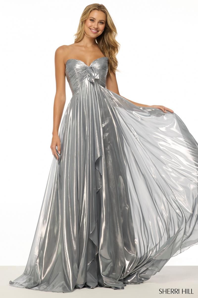 Sherri Hill Metallic Empire Waist Prom Dress 57108 Sherri Hill Metallic Empire Waist Prom Dress 57108