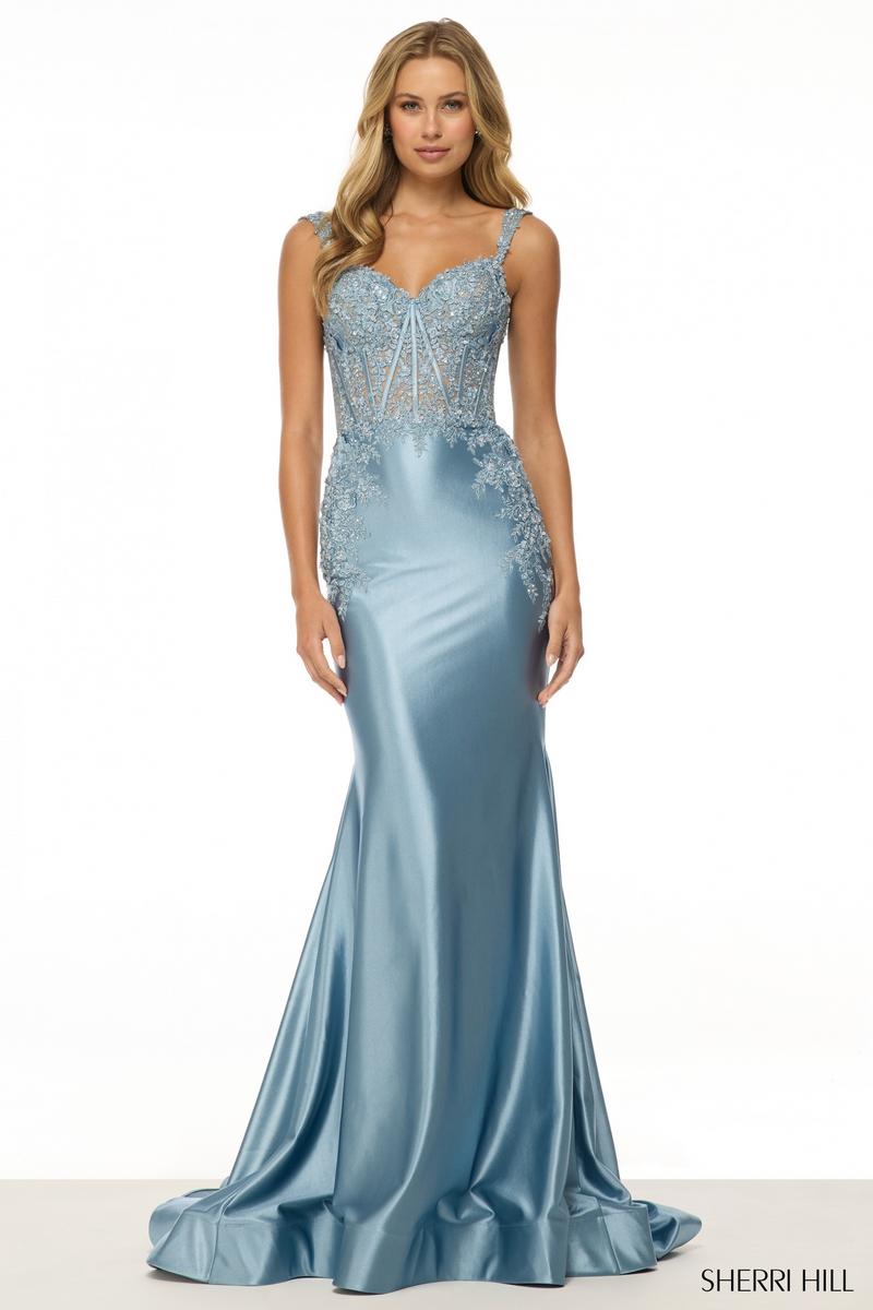 Sherri Hill Lace Corset Satin Prom Dress 57132 Sherri Hill Lace Corset Satin Prom Dress 57132