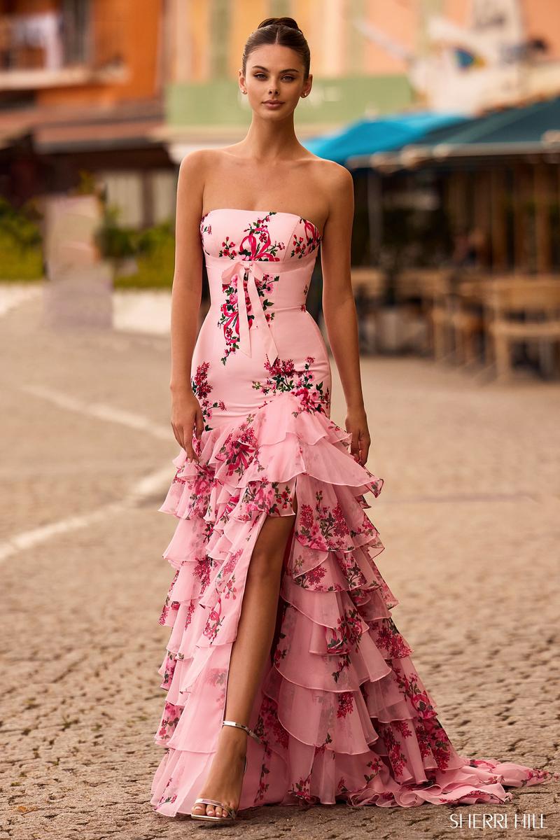 Sherri Hill Strapless Ruffle Floral 57144 Sherri Hill Strapless Ruffle Floral 57144
