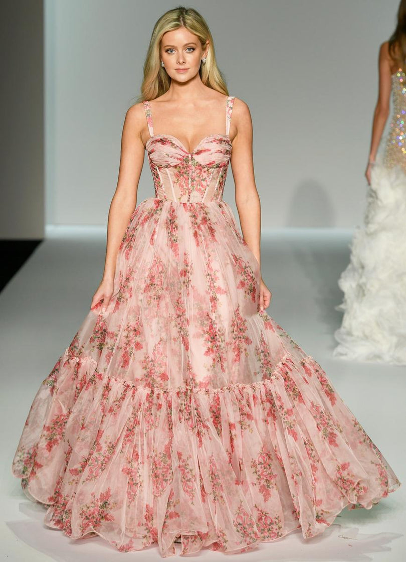 Sherri Hill Floral Print Prom Dress 57208 BLUSH/RED Print / 00 Sherri Hill Floral Print Prom Dress 57208 BLUSH/RED Print / 00