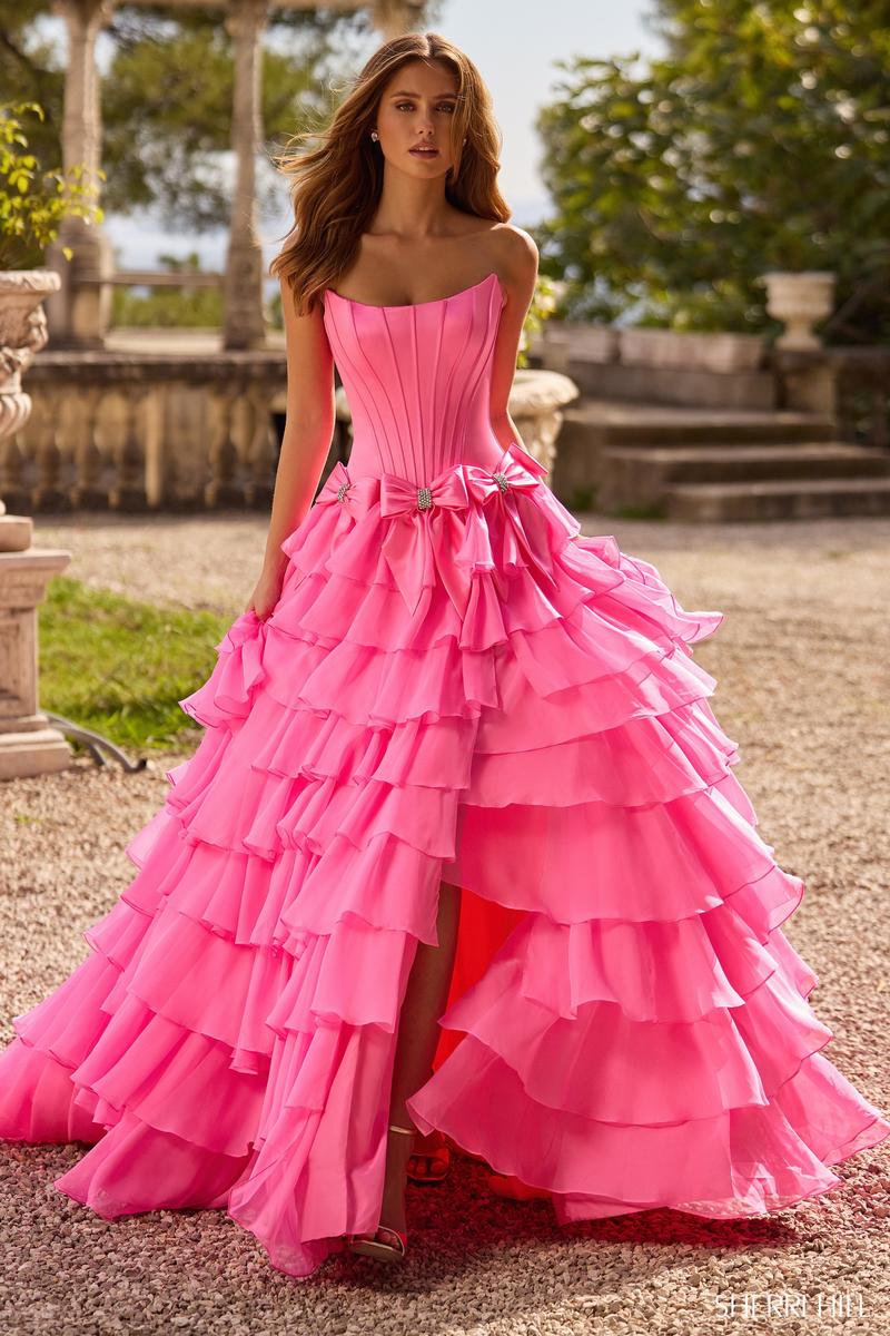 Sherri Hill Corset Ruffle Ball Gown Prom Dress 57225 Yellow / 00