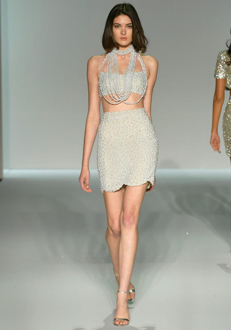 Sherri Hill two piece pearl beaded cocktail choker dress Sherri Hill two piece pearl beaded cocktail choker dress