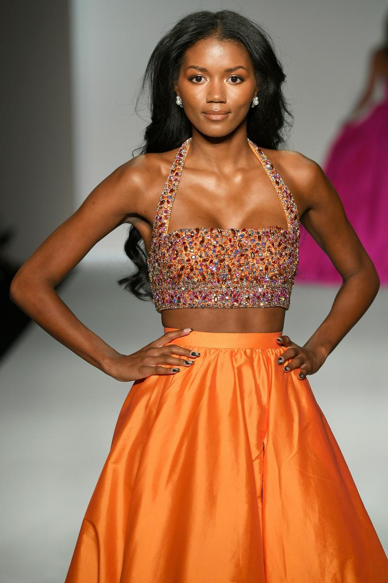 Sherri Hill Two Piece Ball Gown Beaded Halter Neck Bodice