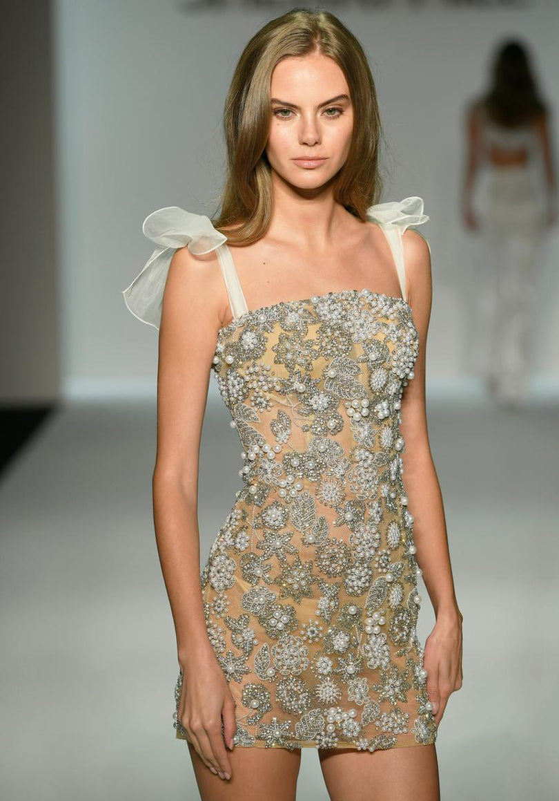 Fully beaded cocktail dress with tulle straps by Sherri Hill Fully beaded cocktail dress with tulle straps by Sherri Hill