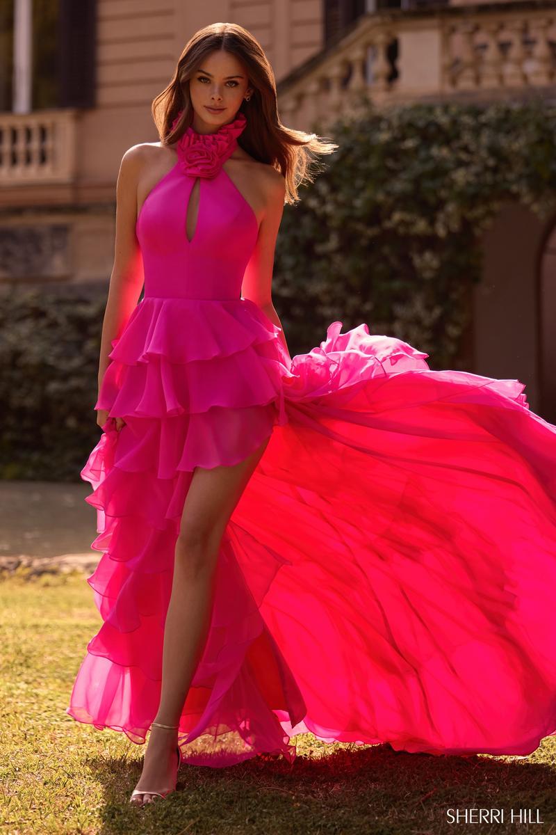 Sherri Hill Halter High Neck Ruffle Prom Dress 57305