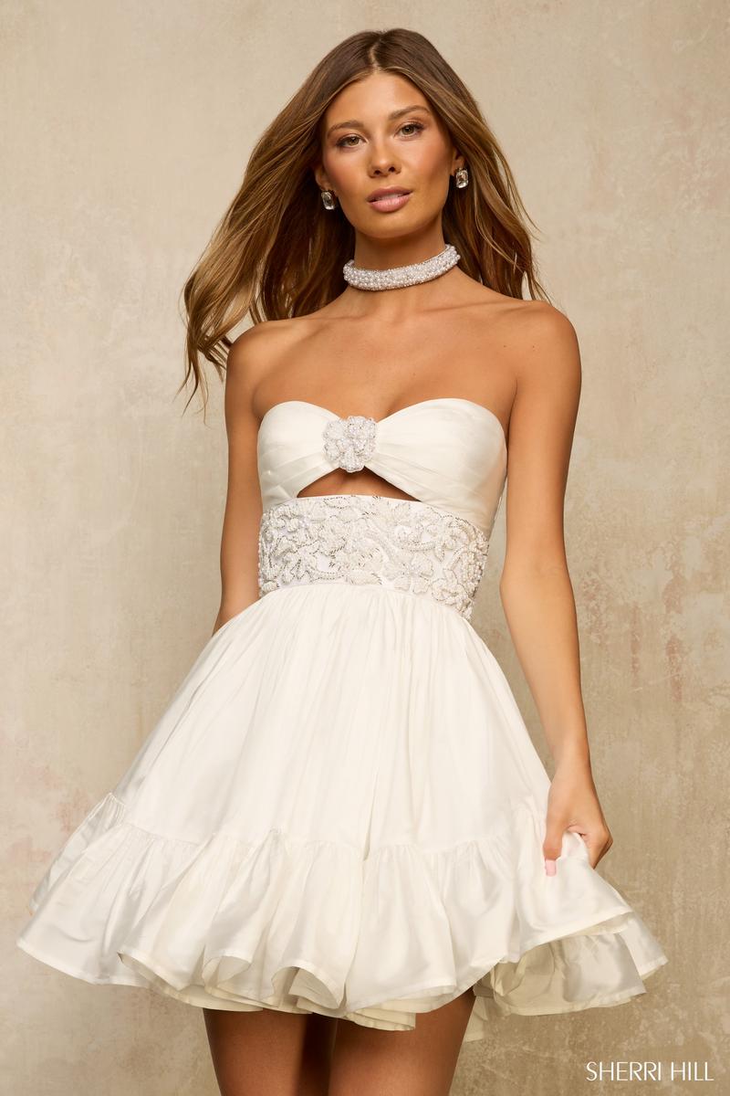 Sherri Hill Strapless A-line Homecoming Dress with Choker 57382 Sherri Hill Strapless A-line Homecoming Dress with Choker 57382