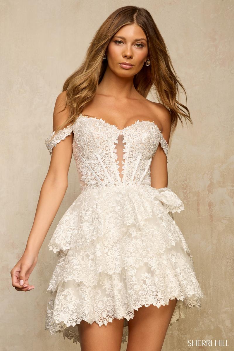 Sherri Hill Off Shoulder Lace HoCo Dress 57522
