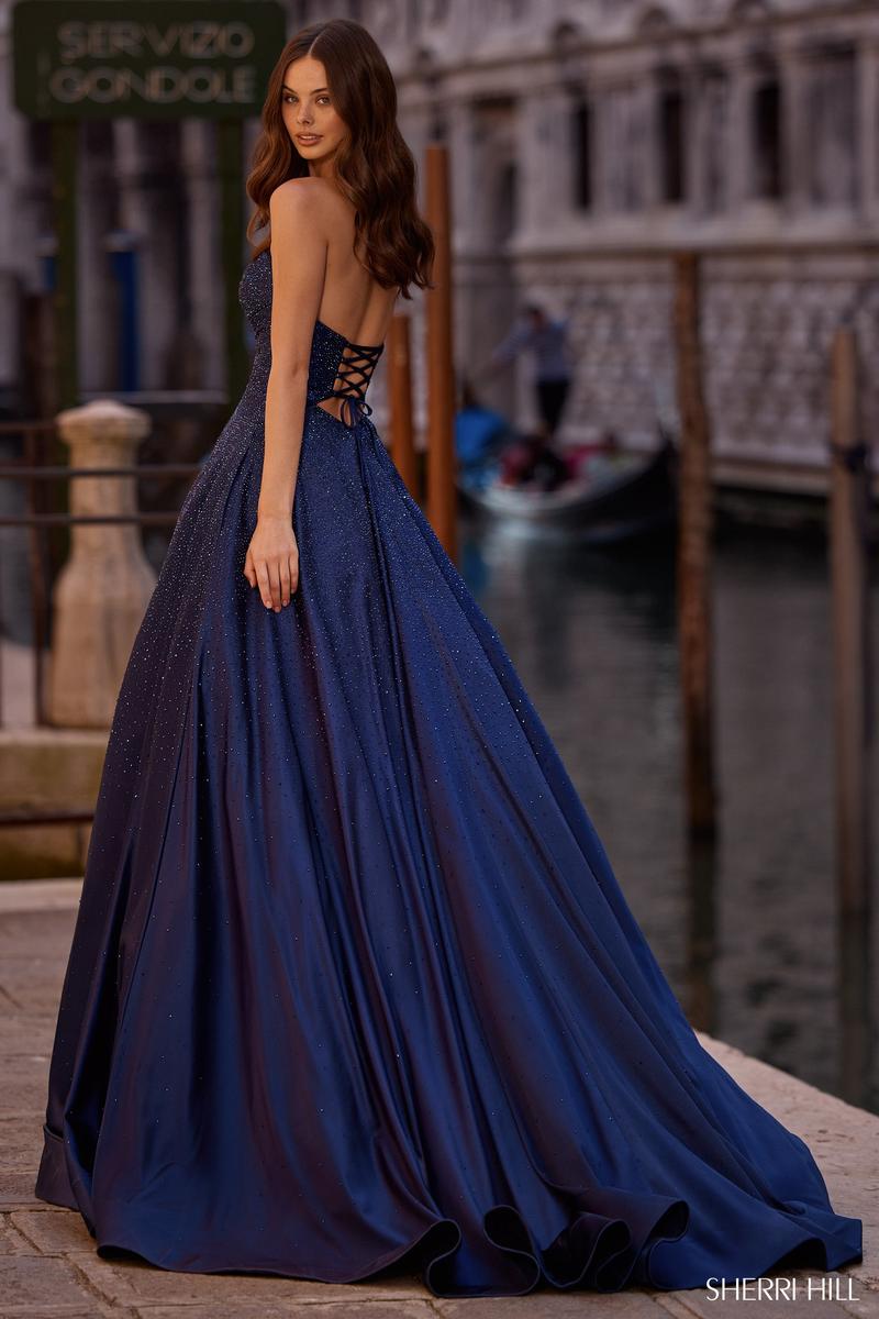 sherri hill navy blue strapless dress Sherri Hill Sparkle Corset Long Prom Dress 56620 Fuchsia / 0