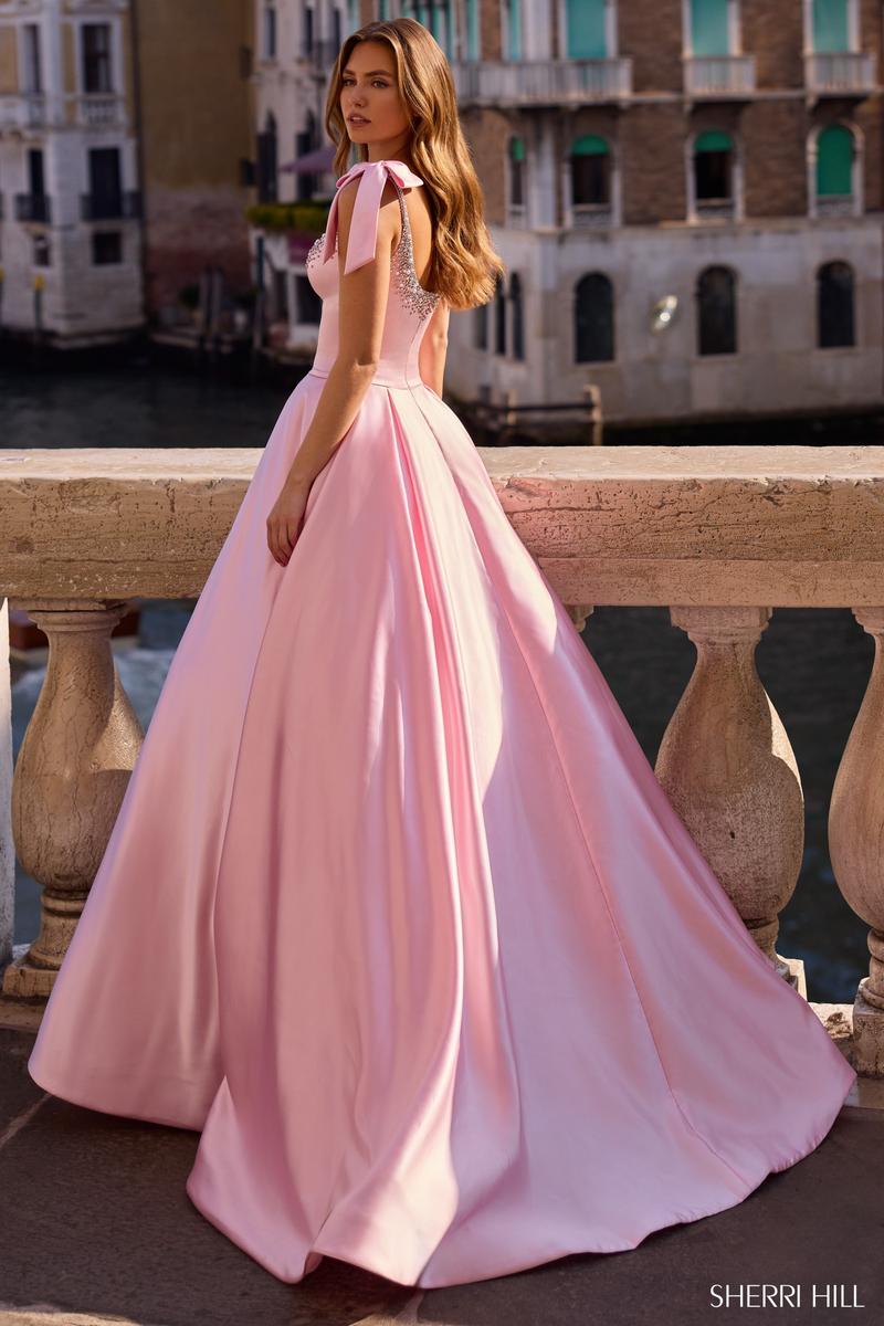 sherri hill pink bow dress Sherri Hill Bow Corset Fitted Prom Dress 56952