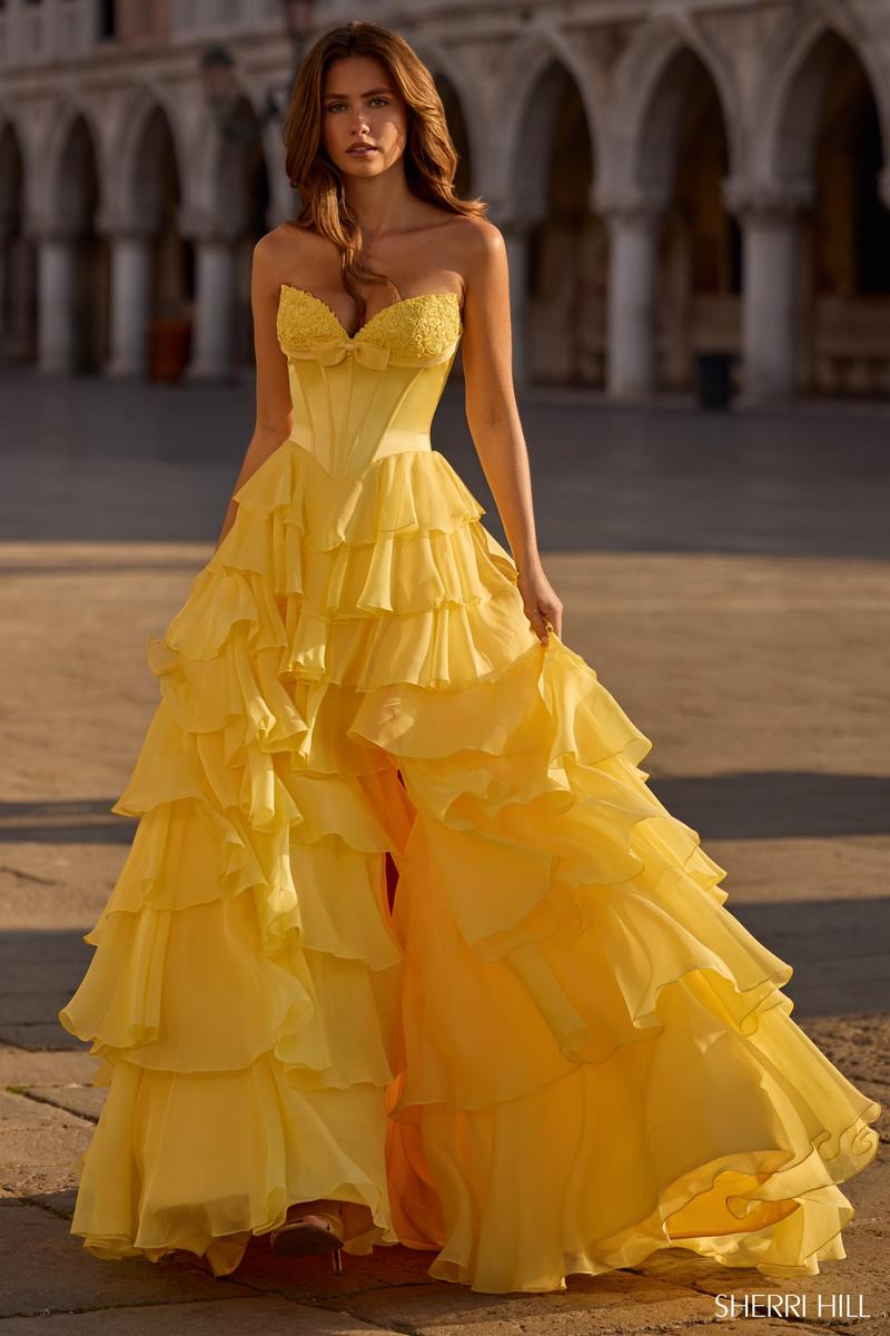 Sherri Hill Ruffle Ball Gown Dress 57586